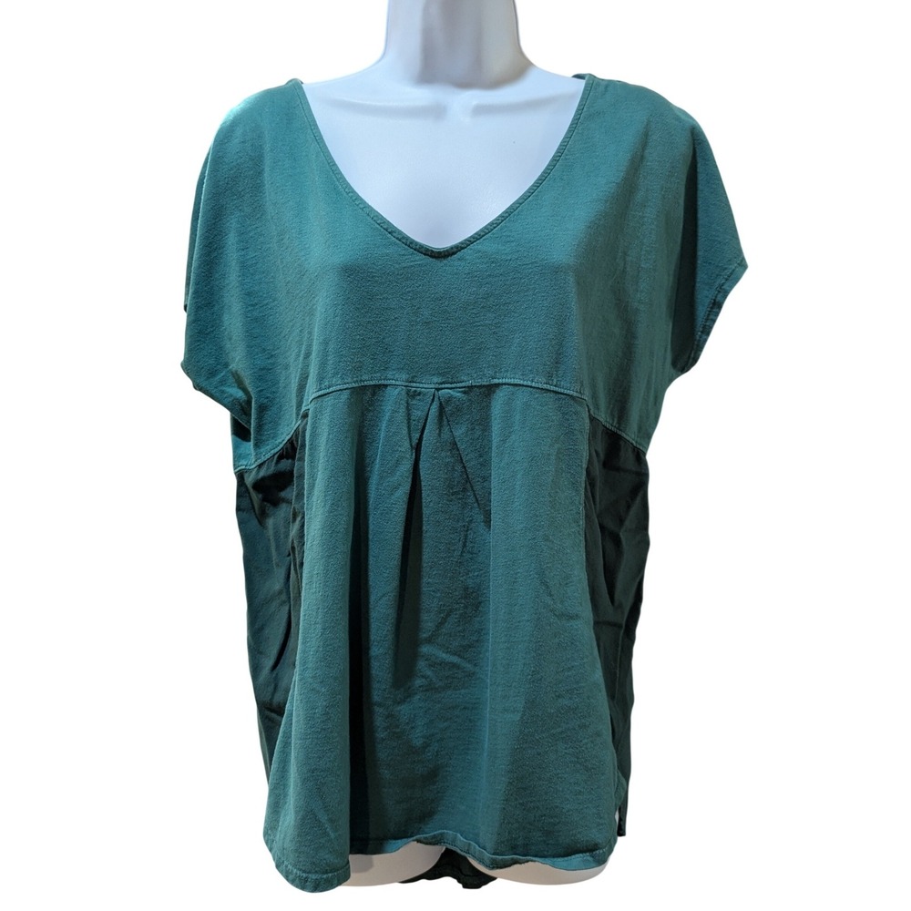 Porridge Anthropologie Teal Green‎ Mixed Media V-Neck Pleated Top Small